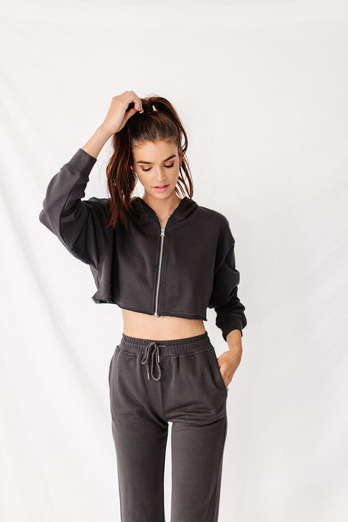 Playing To Win Cropped Hoodie// Ink